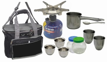 סט מושלם לגזייה: גזייה, בלון גז, פינג’אן, כוסות נירוסטה, כפית וצנצנות