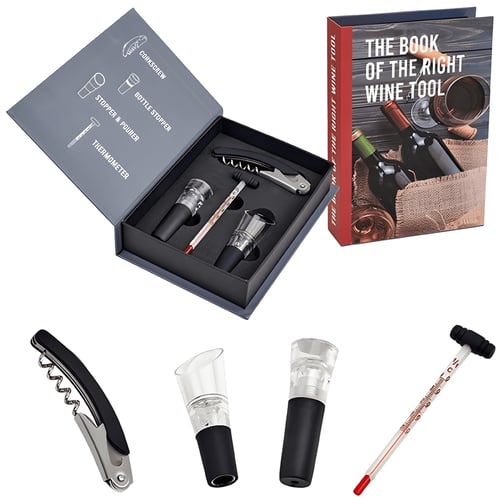 מארז אביזרי יין מעוצב - 4 חלקים בצורת ספר