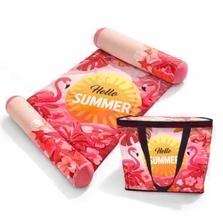 סט משודרג: צידנית ממותגת ומזרן ים מפוספס