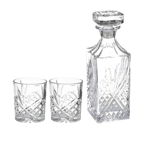 מארז וויסקי יוקרתי עם דקנטר וכוסות בקופסת עץ מהודרת