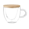 Double-Wall Glass Tea Cup with Wooden Lid