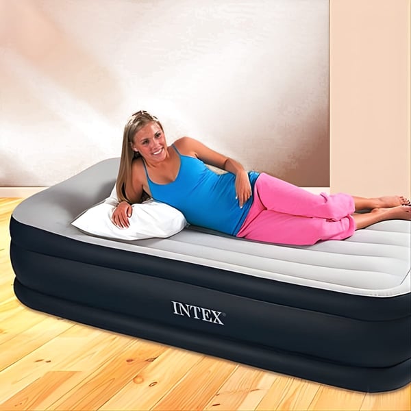 INTEX DELUXE PILLOW Inflatable Guest Bed with Built-In Pump