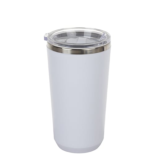 ספל תרמי נירוסטה חם / קר 500 מ"ל ציפוי פלסטי חיצוני עם מכסה אקרילי שקוף - לבן