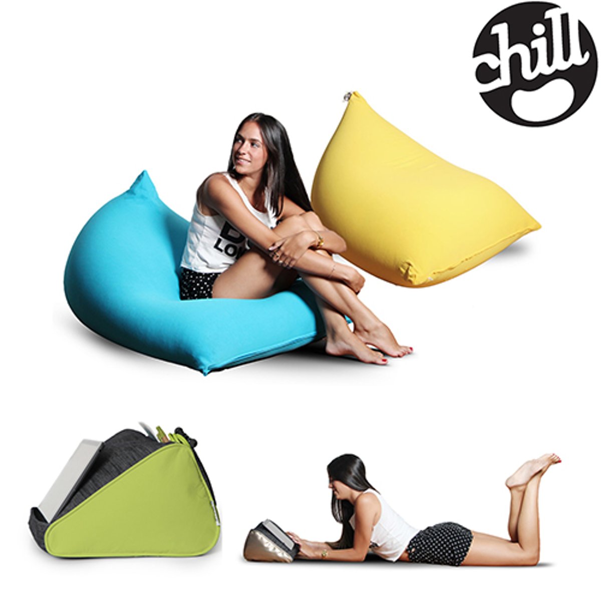 זוג פופים לייקרה וכרית טאבלט מעוצבת Chill
