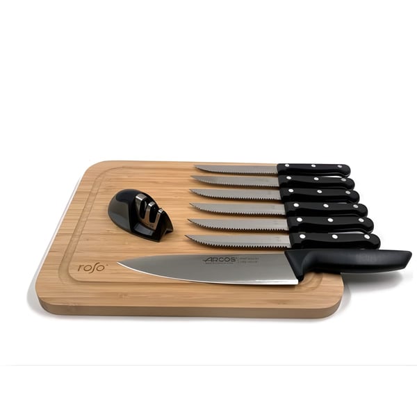 Premium ARCOS Knife Set with Sharpener & Bamboo Board