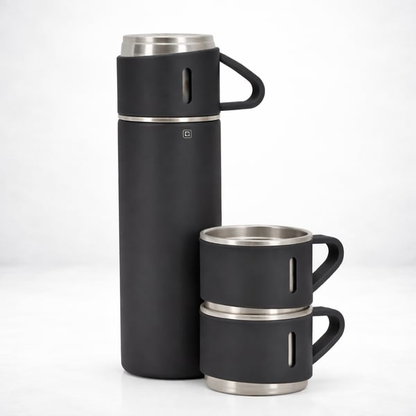 Premium 0.5L Thermos with 3 Cups in Gift Box