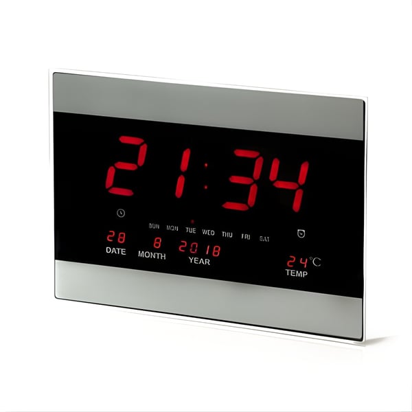 שעון קיר דיגיטלי אדום עם תצוגה חשמלית