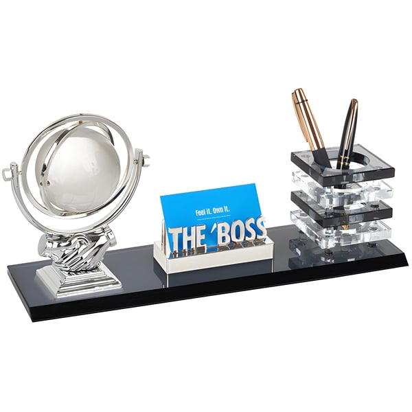 Luxury Crystal Globe Stand with Pen Holder and Business Card Holder