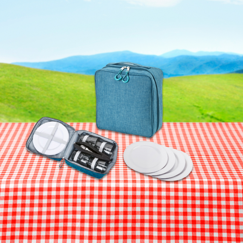 תיק פיקניק וטיולים מושלם עם כלי הגשה לארבעה