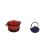 Japanese Kettle & Red Enamel Pot Set by GORU - Blue 1.5L and Red 6L