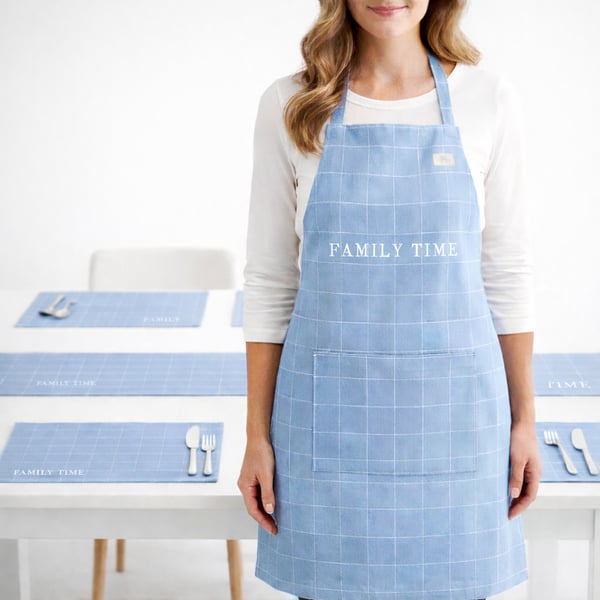 Premium Kitchen Set: Blue and White Apron, Runner & Towels