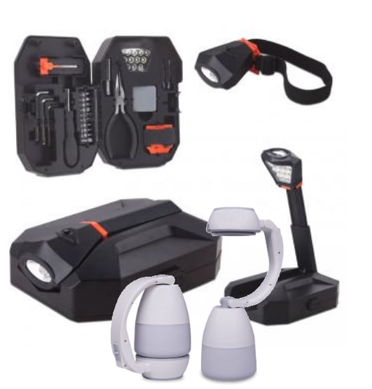 מארז כלי עבודה קומפקטי עם פנס USB נטען
