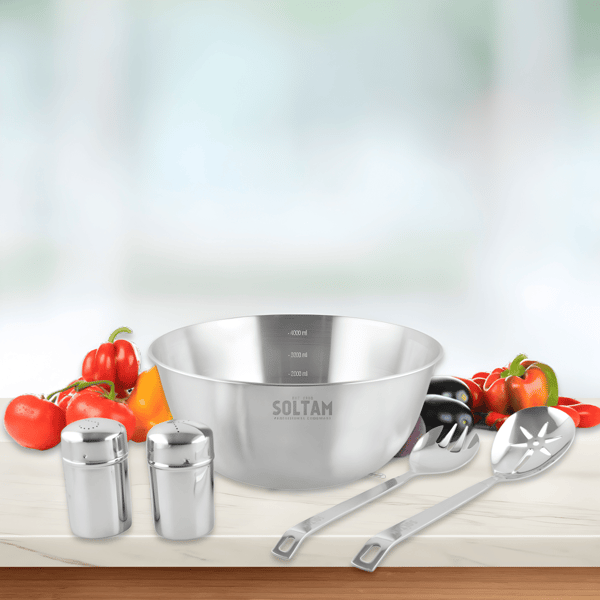 5-Piece Stainless Steel Salad Set with Servers and Shakers by SOLTAM