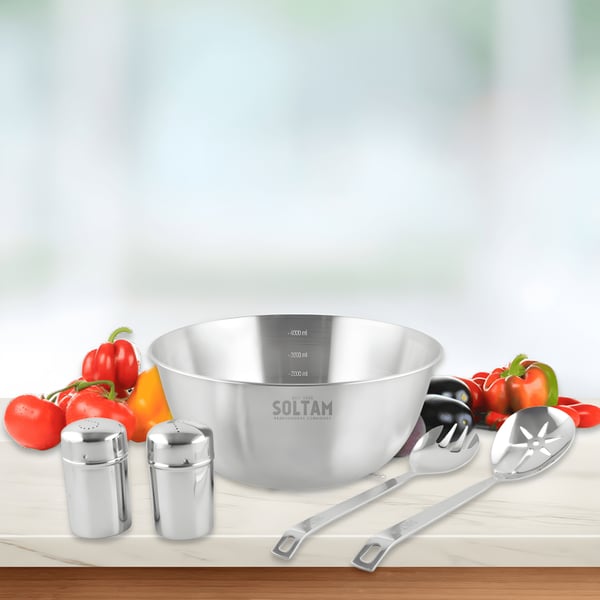 5-Piece Stainless Steel Salad Set with Servers and Shakers by SOLTAM