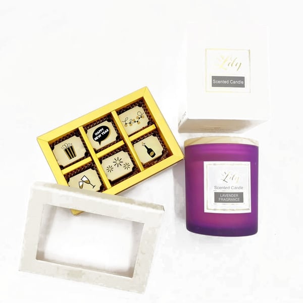 Chocolate Praline Set with Scented Bamboo Lid Candle