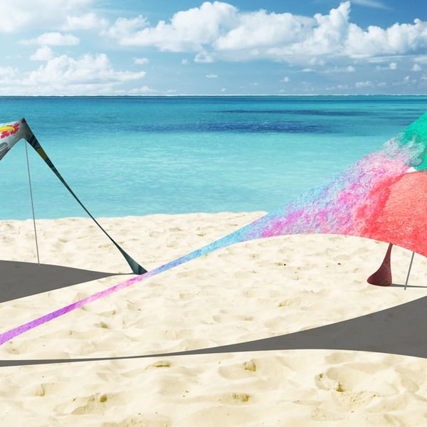 Colorful Double Beach Canopies by Emma Hanson