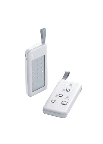 12,000mAh Power Bank with Powerful LED Emergency Light and Built-in Cables
