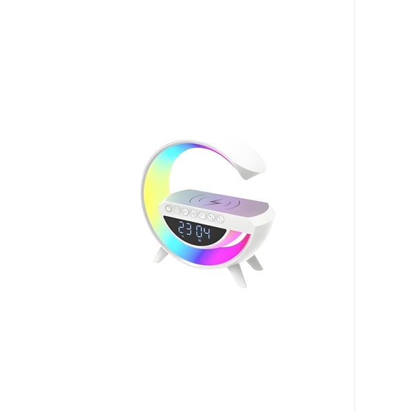 Bluetooth Speaker with Fast Wireless Charger, Clock, and LED Mood Light