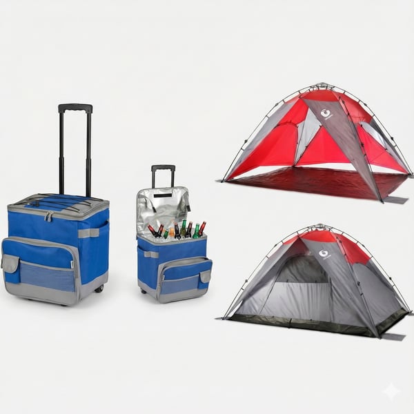 Perfect Family Camping Set: Tent, Awning & Giant Cooler Trolley