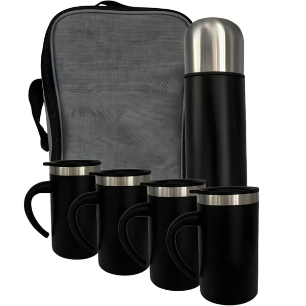 סט בקבוק תרמי 1 ליטר וכוסות שחור NY-6500