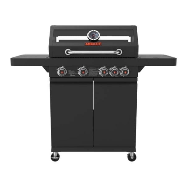 4-Burner Gas Grill CALIBER with Side Burner & Folding Shelf + Cover