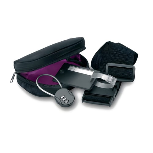 ערכת טיול מושלמת עם תג מזוודה, חגורה ומנעול מתכת