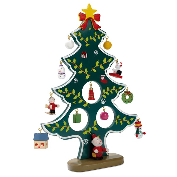 Wooden Christmas Tree with Colorful Ornaments