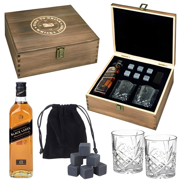 Luxury Whiskey Gift Set - Johnnie Walker, Glasses & Ice Stones