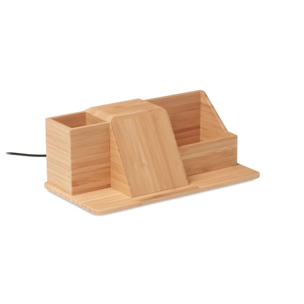 Bamboo Desk Organizer with Fast Wireless Charging