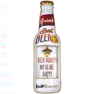 פותחן בקבוקי בירה מעוצב - 'בירה עושה לי שמח בלב' לתלייה על קיר גובה 61 ס"מ