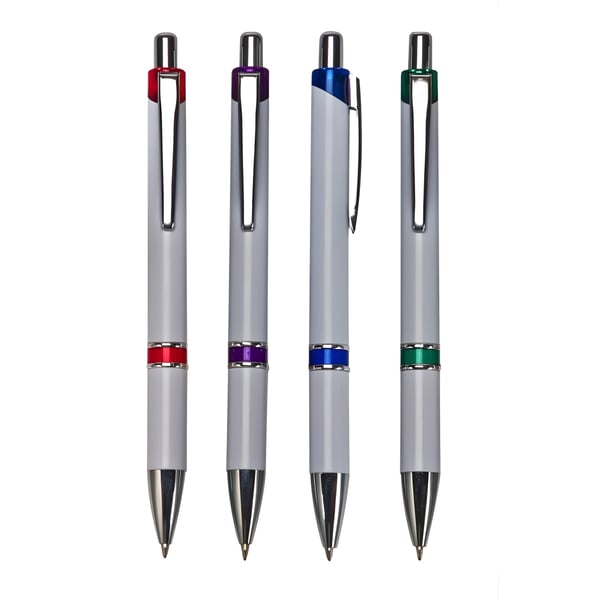 עט כדורי ארטמיס לבן עם גוף צבעוני ומנגנון לחיצה