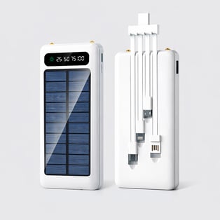 מטען סולרי נייד 10,000 mAh עם כבלים מובנים