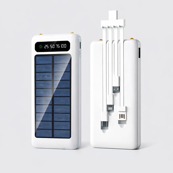 מטען סולרי נייד 10,000 mAh עם כבלים מובנים