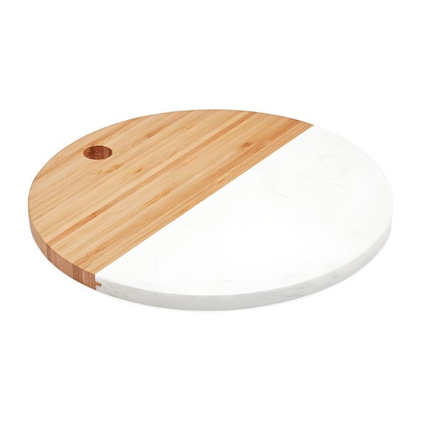 Round Marble and Bamboo Serving Board