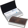 Luxury Titanium Metal Business Card Holder with Brown Leather