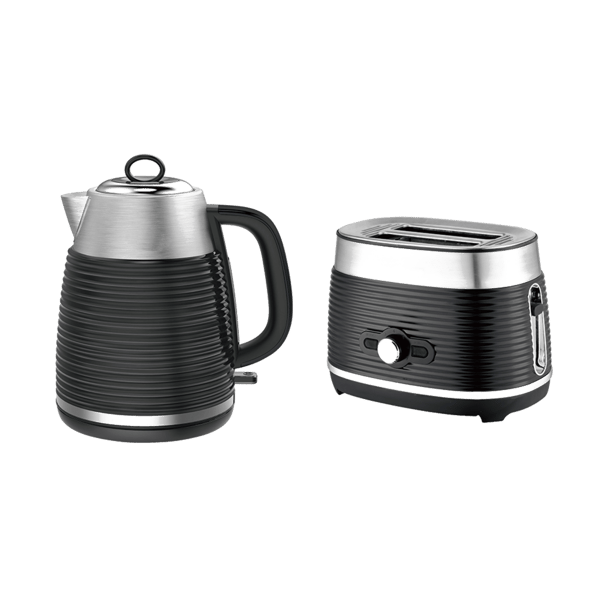Luxury Kitchen Set: Black Finish Stainless Steel Kettle and Toaster