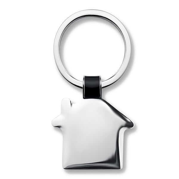 House-Shaped Metal Keychain - Shiny Nickel Finish