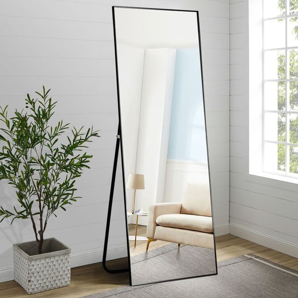 Elegant Crystal Full-Length Mirror with Black Aluminum Frame