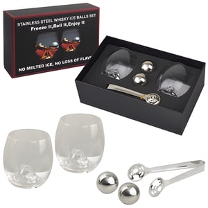 סט מתנה יוקרתי לויסקי - שתי כוסות עם כדורי קרח ממתכת