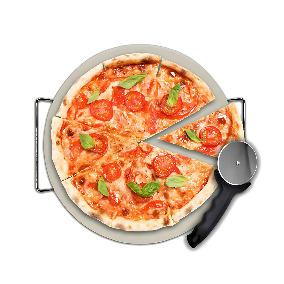 סט מקצועי לאפיית פיצה - אבן עגולה וגלגלת חיתוך