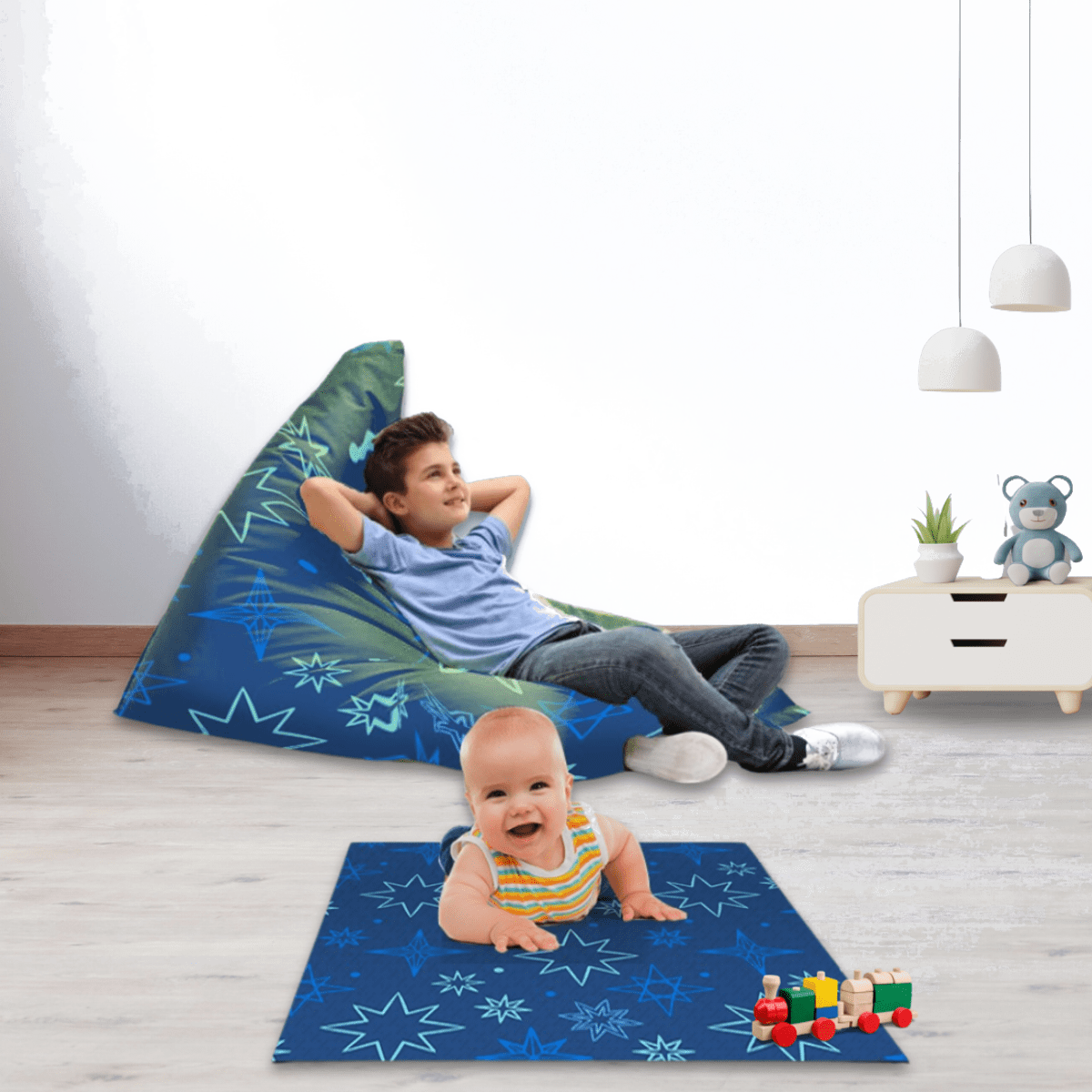 מארז מושלם לחדר הילדים עם מזרן פעילות ופוף מפנק