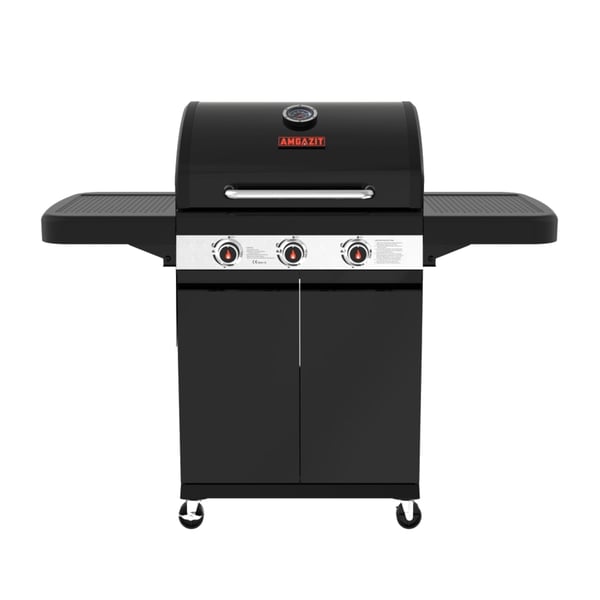 3-Burner HEAT RED Gas Grill with Folding Side Shelves & Durable Cover