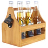 Wooden Beer Bottle Carrier for 6 with Built-in Opener