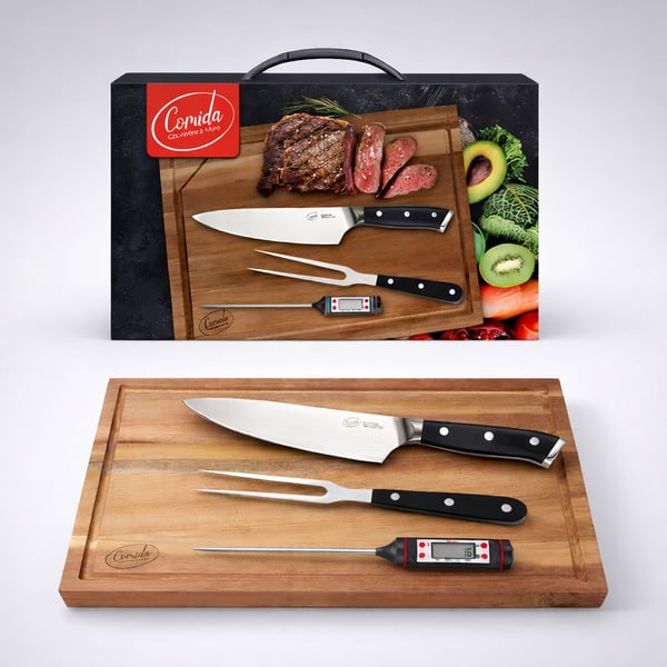 סט כלי מטבח סנטוקו איכותי עם מדחום, קילשון ובוצ'ר עץ ACACIA