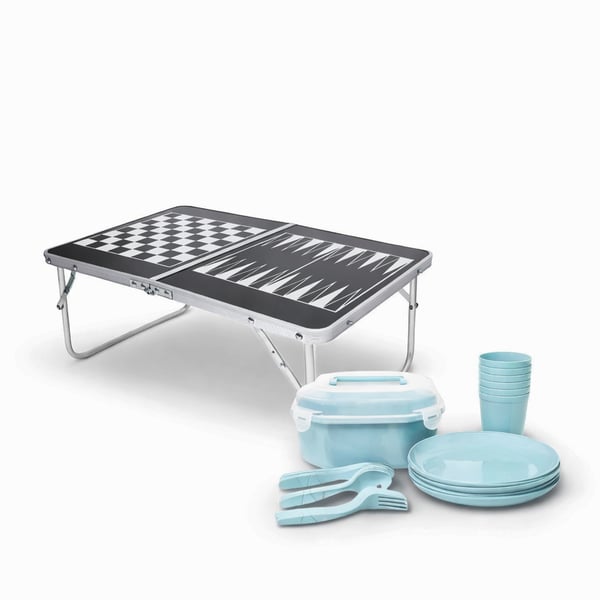 ערכת פיקניק לגינה ולחוף - שולחן משחקים מתקפל וסט כלים ל-6