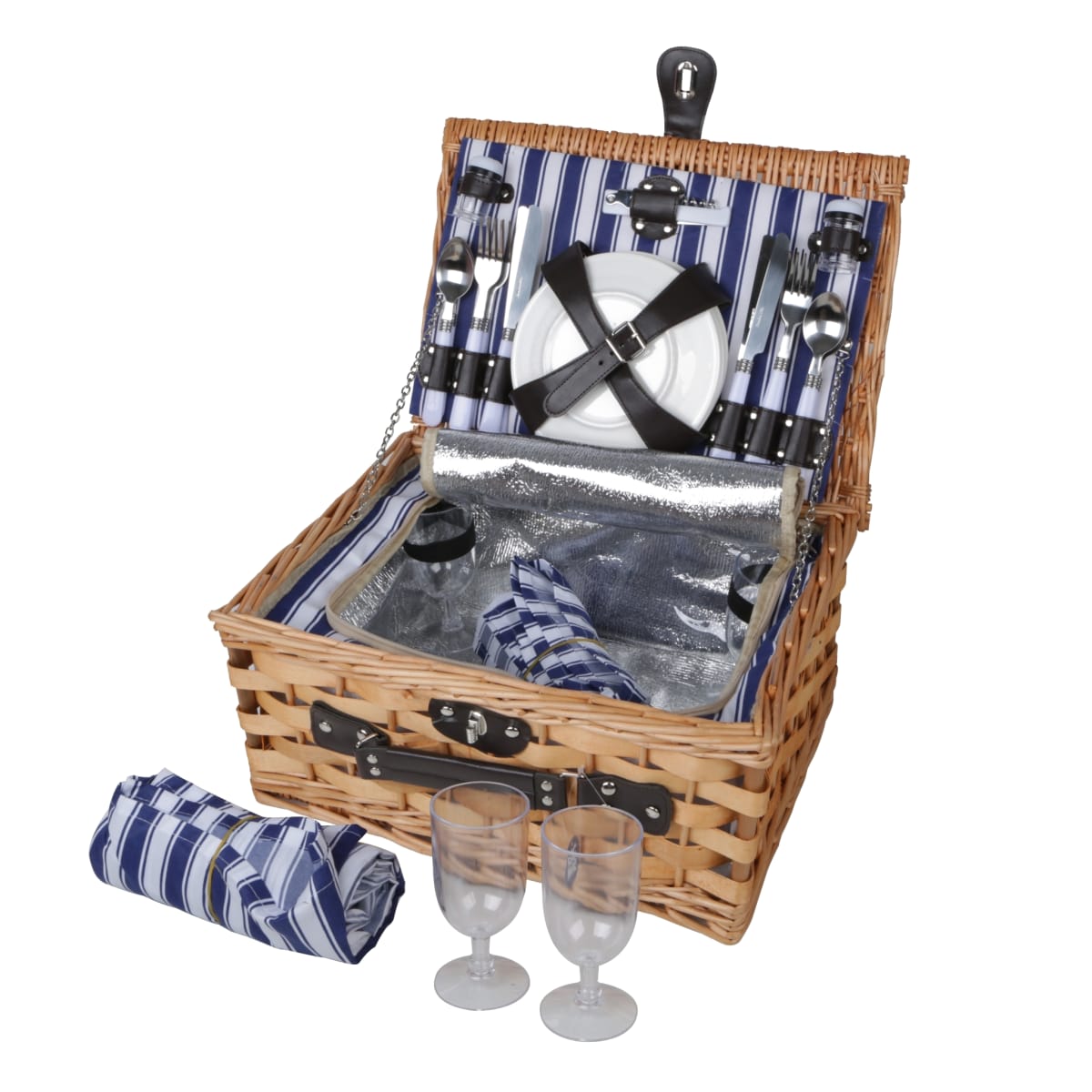 סל פיקניק יוקרתי עם כלי אוכל ומפה