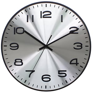 Silver Wall Clock with Bold Black Numerals and Black Frame 40cm