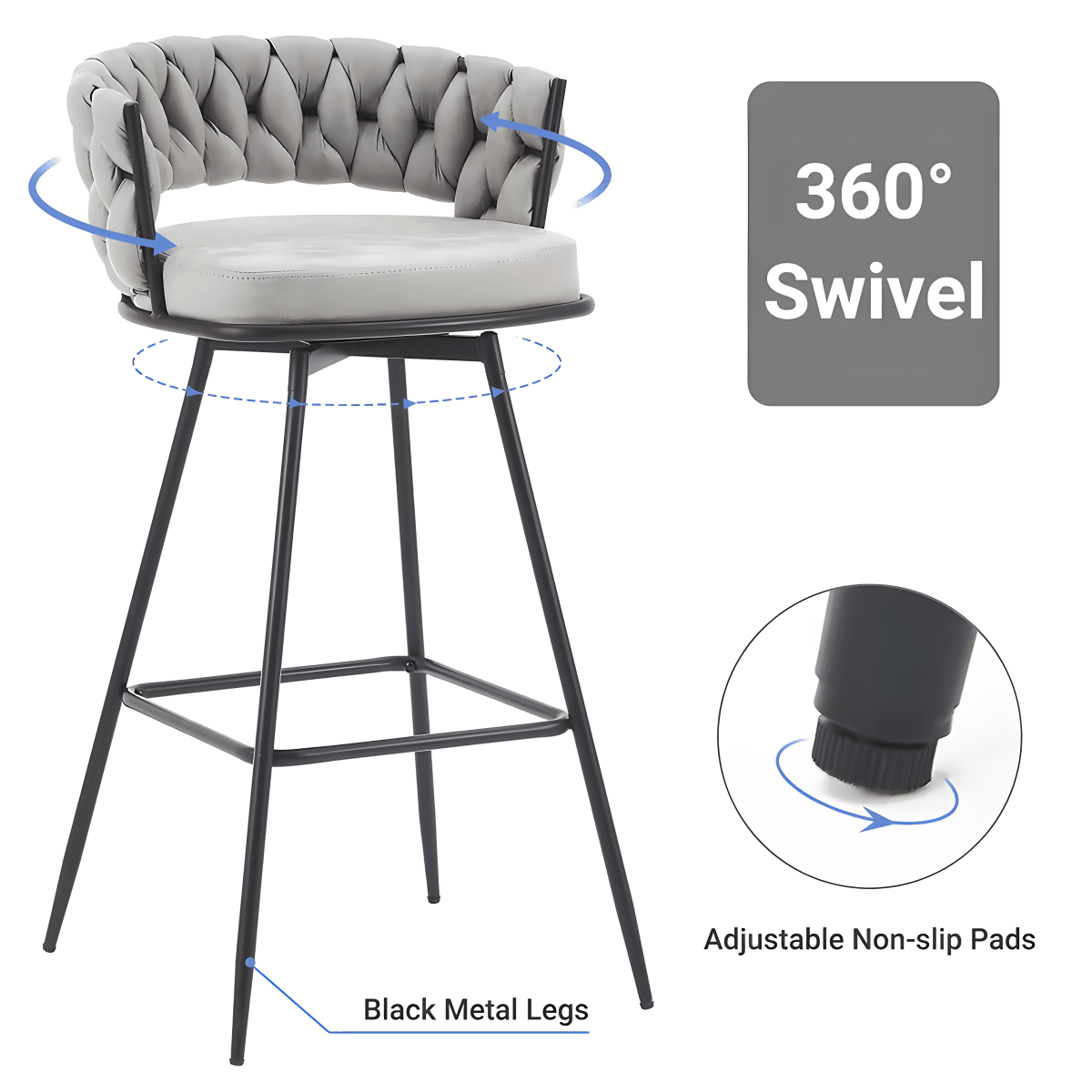 כיסאות בר מסתובבים עם עיצוב קלוע אלגנטי