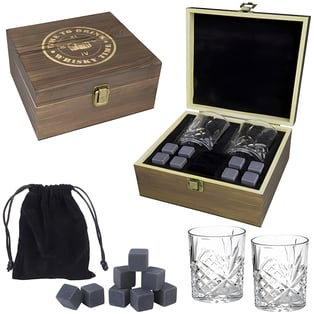ערכת מתנה לוויסקי עם כוסות ואבני קרח בקופסה מהודרת