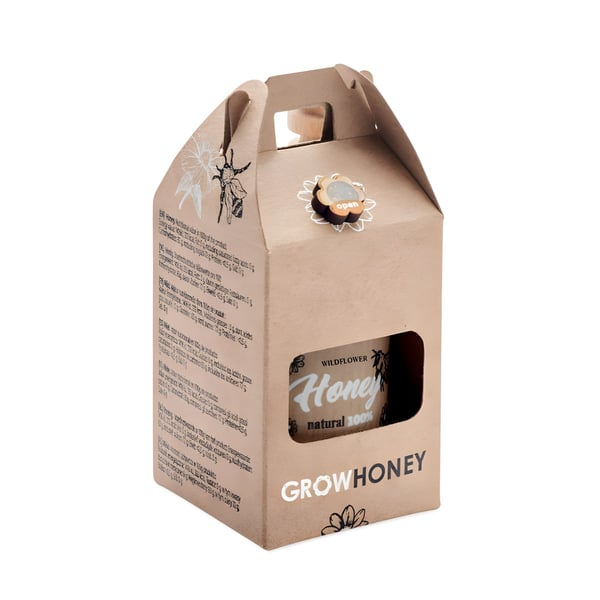 צנצנת דבש פרחי בר עם טפטפת עץ